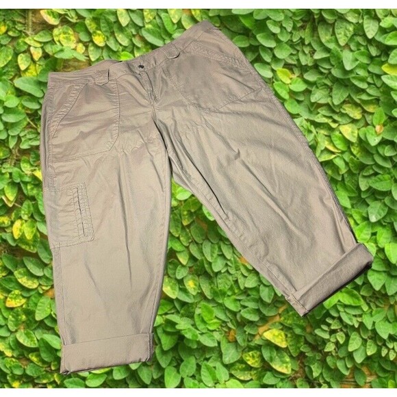 Lane Bryant Pants‎ Womens Plus 24 Cropped Khaki Beige Pockets Belted Cargo - Picture 1 of 3